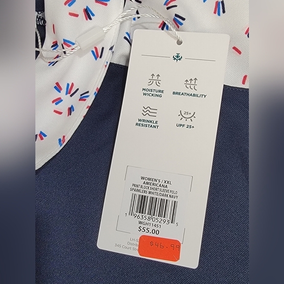 Lady Hagen Americana Print Block Short Sleeve Polo Sparklers White/Navy XXL - Picture 5 of 11